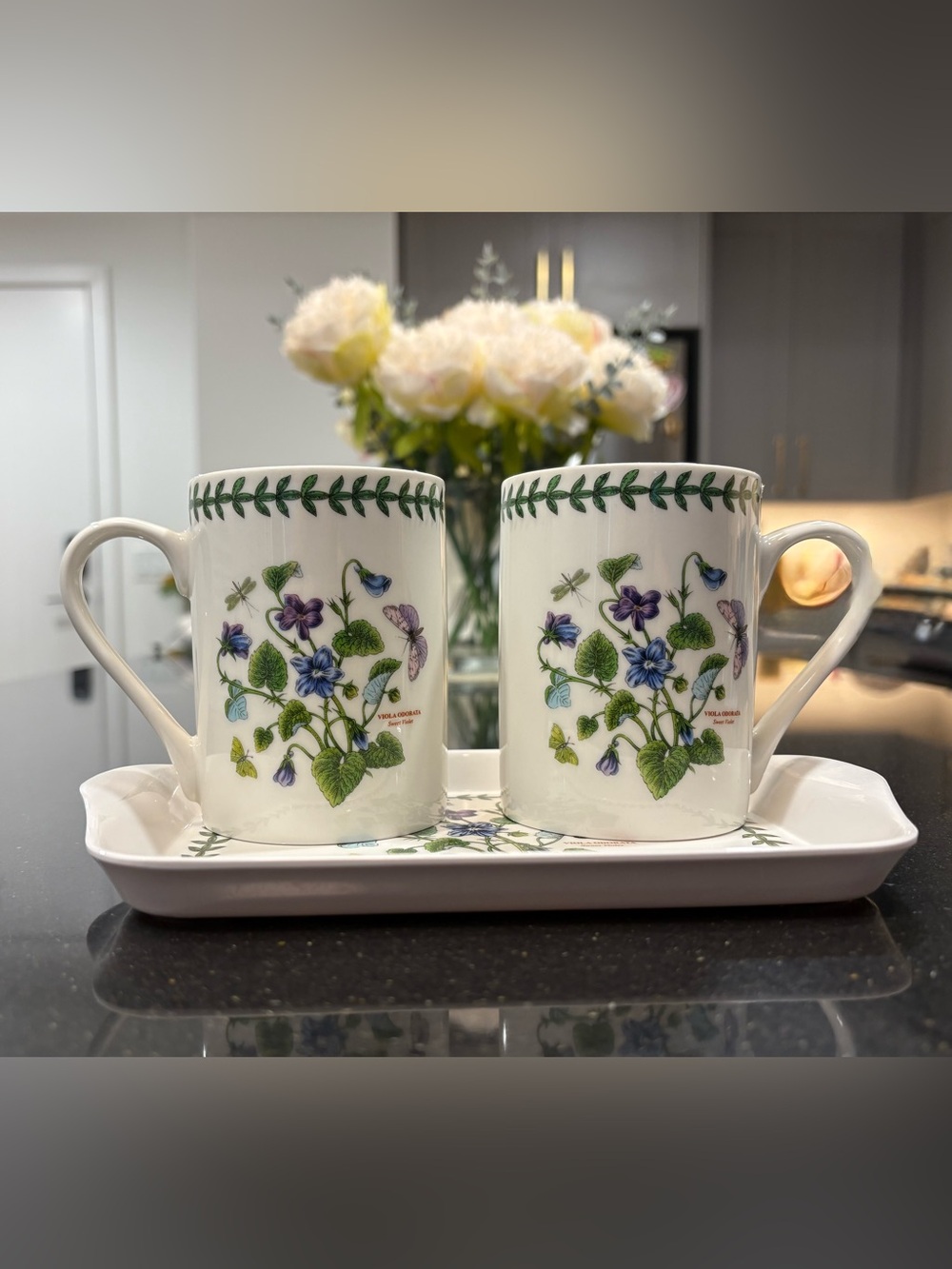Portmeirion Pimpernel Botanical Sweet Violet Mug Pair with Tray